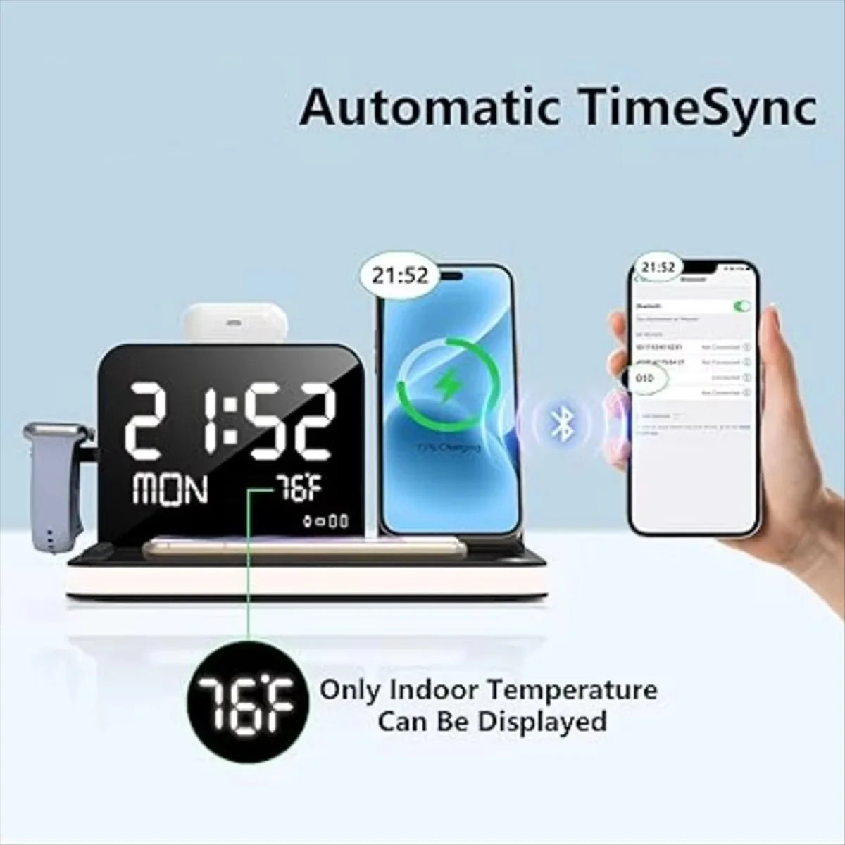 NEW Wireless Charging Station 7 in 1 Fast Charger Stand with Clock Night Lights Watches + Smartphones