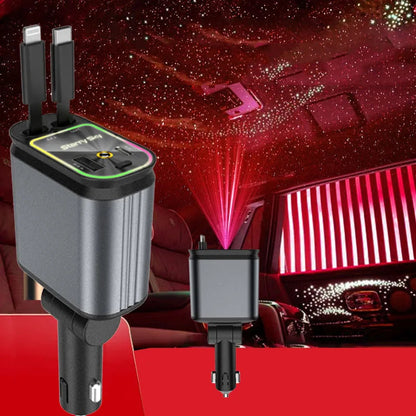 4-in-1 Car Charger With 2 Retractable Cable(s) 120W Fast Charger Power Adapter Car Charger With Starlight IOS/Android