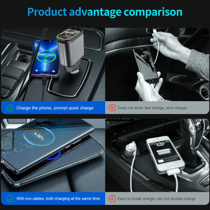 4-in-1 Car Charger With 2 Retractable Cable(s) 120W Fast Charger Power Adapter Car Charger With Starlight IOS/Android